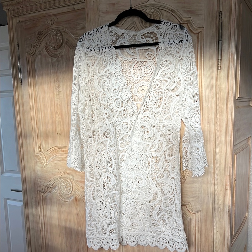 White Lace Floral Swim Coverup